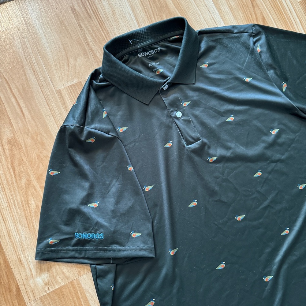 NEW- Bonobos Golf Performance Polo Collared Shirt- Duck Print- size XL Slim Fit